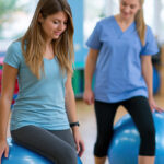 Female Physical Therapist Guiding Balance & Strength Training with Exercise Ball